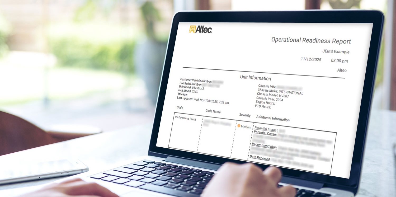 Image of Altec Op-Ready Reports for JEMS on a MacBook computer